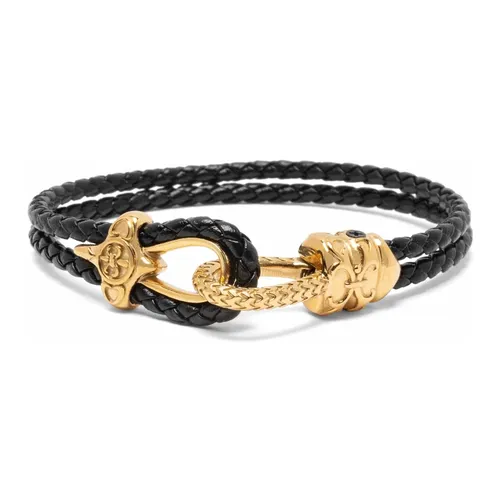 Black Leather Bracelet with Gold Rope Clasp - Nialaya - Modalova