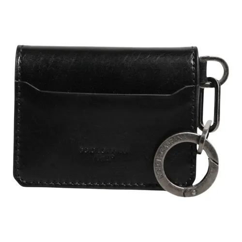 Black Leather Logo Embossed Key Chain Card Holder - Dolce & Gabbana - Modalova