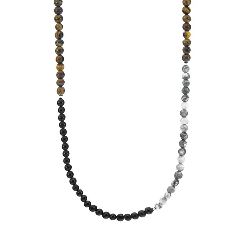 Onyx Grey Jasper and Brown Tigers Eye Isaac Silver and Stone SKINNY Necklace x Wrap Bracelet - ANCHOR & CREW - Modalova