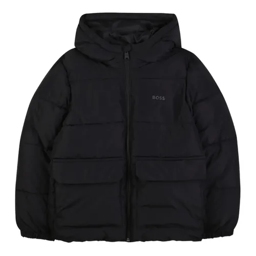 Black Quilted Coat with Hood - Hugo - Modalova