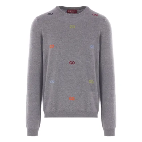 Cashmere Wool Sweater with Jacquard GG - Gucci - Modalova
