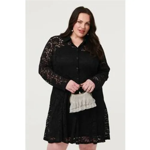 Curve Lace Layer Long Sleeve Short Shirt Dress women's Dress in - Izabel London - Modalova