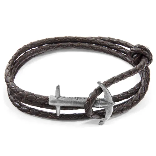 Dark Admiral Anchor Silver and Braided Leather Bracelet - ANCHOR & CREW - Modalova