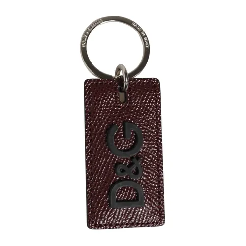 Dark Brown Leather Keychain Metal Ring - Dolce & Gabbana - Modalova