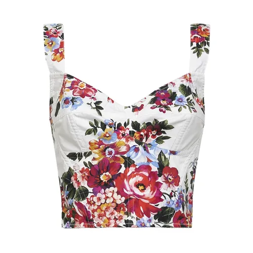 Floral Cotton-Blend Bustier Top - Dolce & Gabbana - Modalova