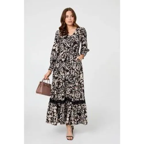 Floral Lace Trim Long Sleeve Maxi Dress women's Long Dress in - Izabel London - Modalova