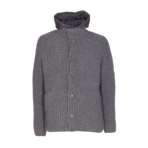 Grey Ribbed Knit Hooded Coat - Herno - Modalova