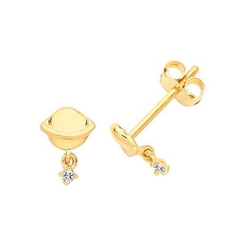 ES694 9ct Yellow Gold Planet With Dangle Cz Jewellery - James Moore TH - Modalova