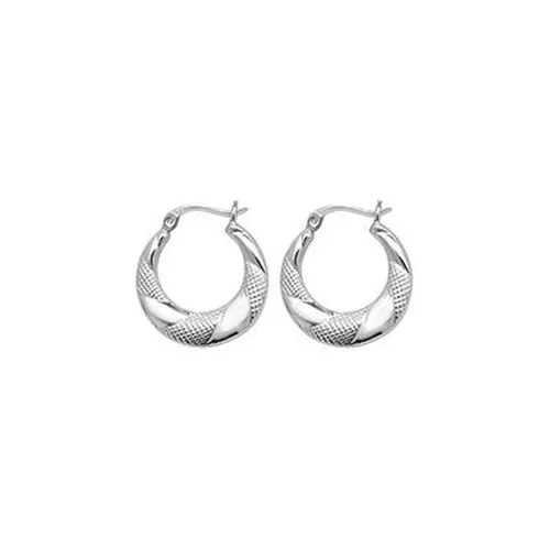 G51043 Silver Patterned Creole Earrings Jewellery - James Moore TH - Modalova