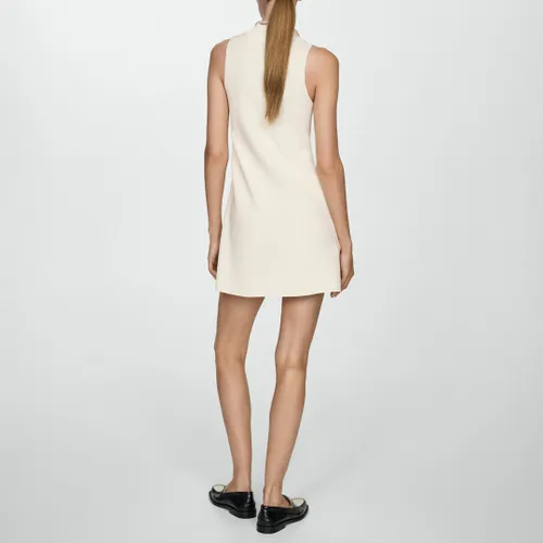 Ecru Perkins-Neck Knitted Dress - Mango - Modalova