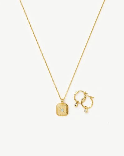 March Birthstone Necklace & Charm Earrings Set | 18ct Gold Vermeil/Milky Aquamarine - Missoma - Modalova