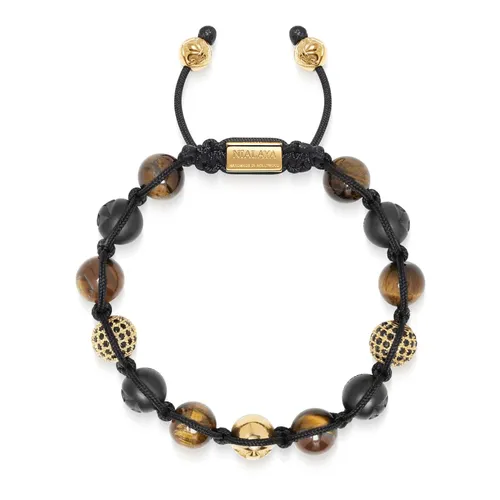 Men's Beaded Bracelet with Matte Black Ceramic Beads, Tiger Eye, Gold & CZ Balls - Nialaya - Modalova