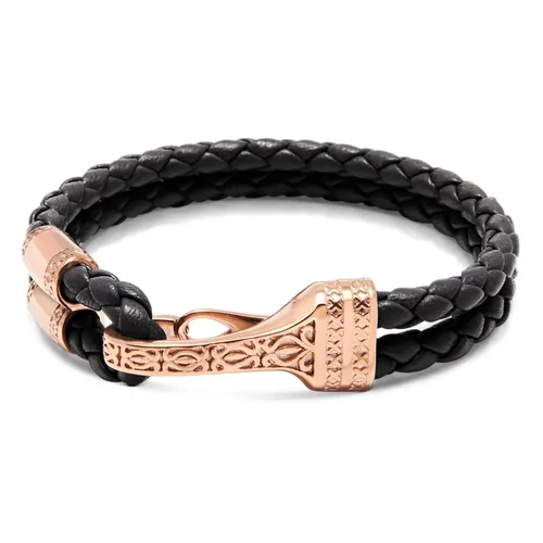 Men's Black Leather Bracelet with Rose Gold Bali Clasp Lock - Nialaya - Modalova