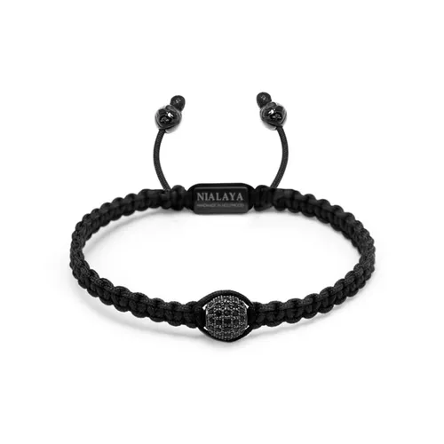 Men's Black String Bracelet with Black CZ Bead - Nialaya - Modalova
