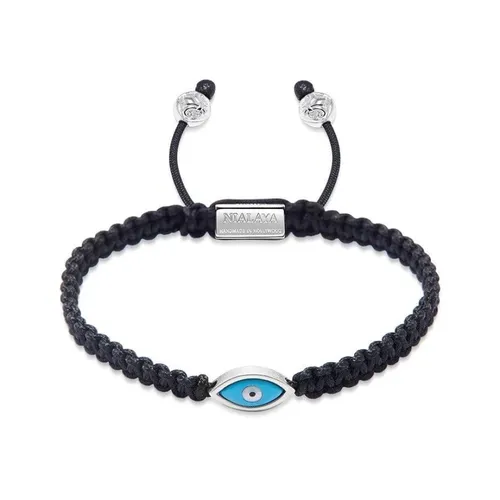 Men's Black String Bracelet with Silver Evil Eye - Nialaya - Modalova