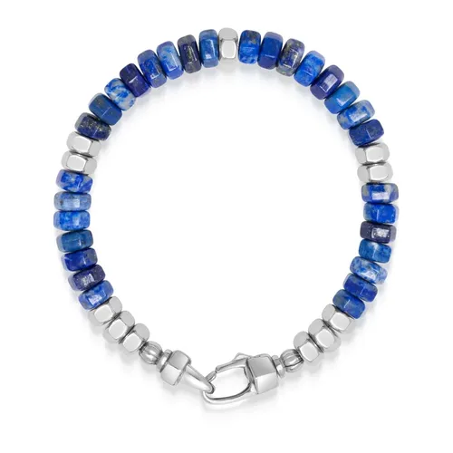 Men's Hexagon Beaded Bracelet with Blue Lapis and Silver - Nialaya - Modalova