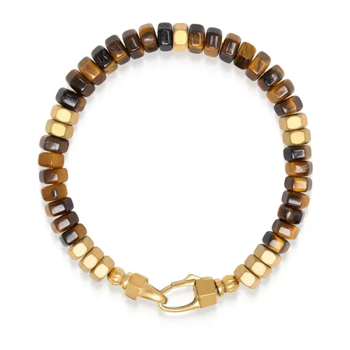 Men's Hexagon Beaded Bracelet with Tiger Eye and Gold - Nialaya - Modalova