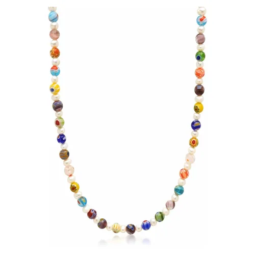 Men's Pearl Necklace with Hand-Painted Glass Beads - Nialaya - Modalova
