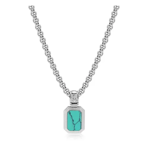 Men's Sterling Silver Necklace with Two-in-One Turquoise & Black Onyx Pendant - Nialaya - Modalova