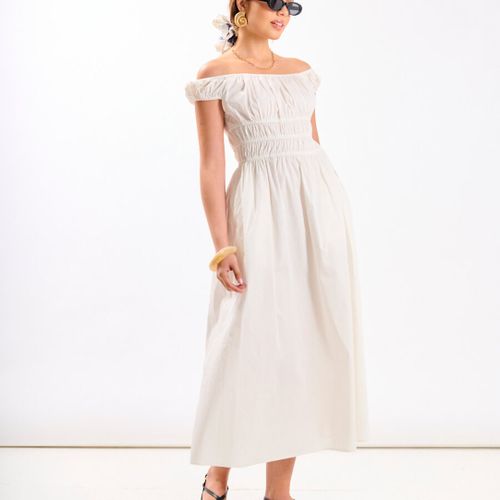 Cotton Shirred Bardot Midi Dress - Size 14 - Needs No Label - Modalova