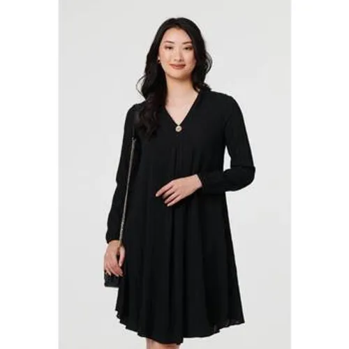 Pleated V-Neck Long Sleeve Swing Dress women's Dress in - Izabel London - Modalova