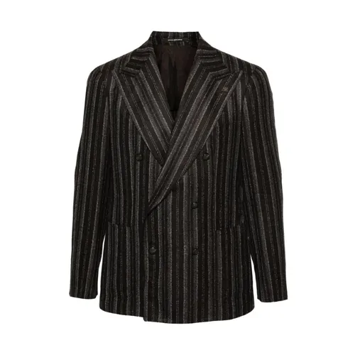 Striped Wool Jacket with Brooch Detail - Tagliatore - Modalova