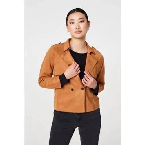 Suede Texture 3/4 Sleeve Cropped Trench Coat women's Trench Coat in - Izabel London - Modalova