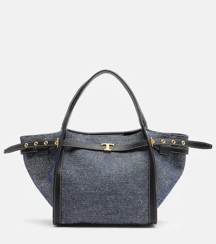 Tim Small leather-trimmed denim tote bag - Tod's - Modalova