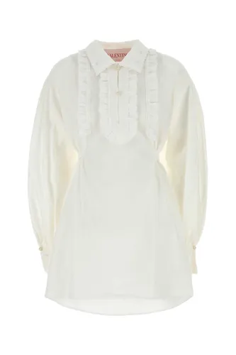 White Cotto Blend Shirt Dress Exterior: Cotton Linen Silk Abiti - Women - Valentino Garavani - Modalova