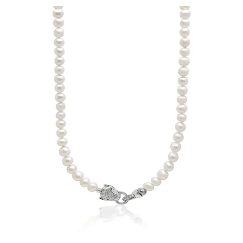 White Pearl Necklace with Silver Panther Head Lock - Nialaya - Modalova