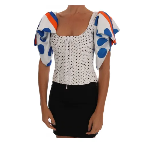 White Polka Silk Corset Bustier Top - Dolce & Gabbana - Modalova
